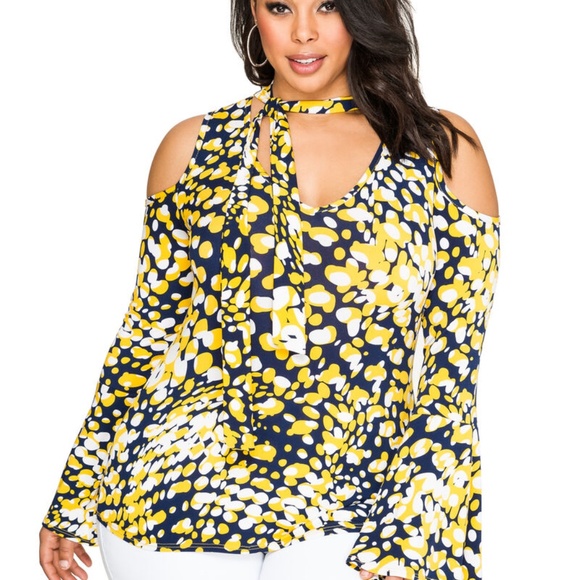 AshleyStewart Tie Neck Cold Shoulder Top NWOT 18/20 - Picture 1 of 6